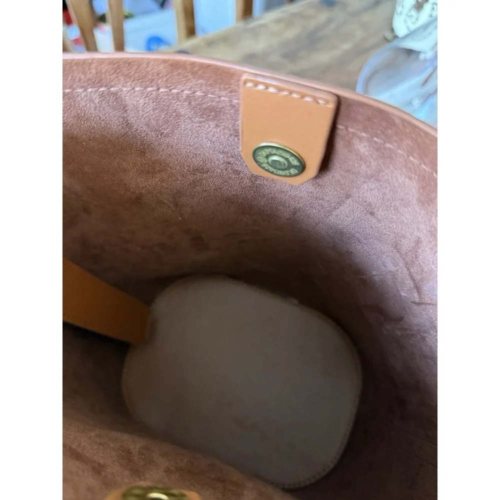 Bucket Purse Gold Tone Hardware Carmel Brown